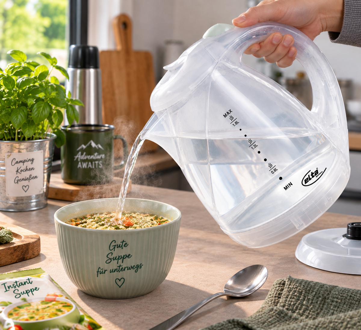 Elta Wasserkocher Camping&Freizeit transparent, 1,8L, 500 W