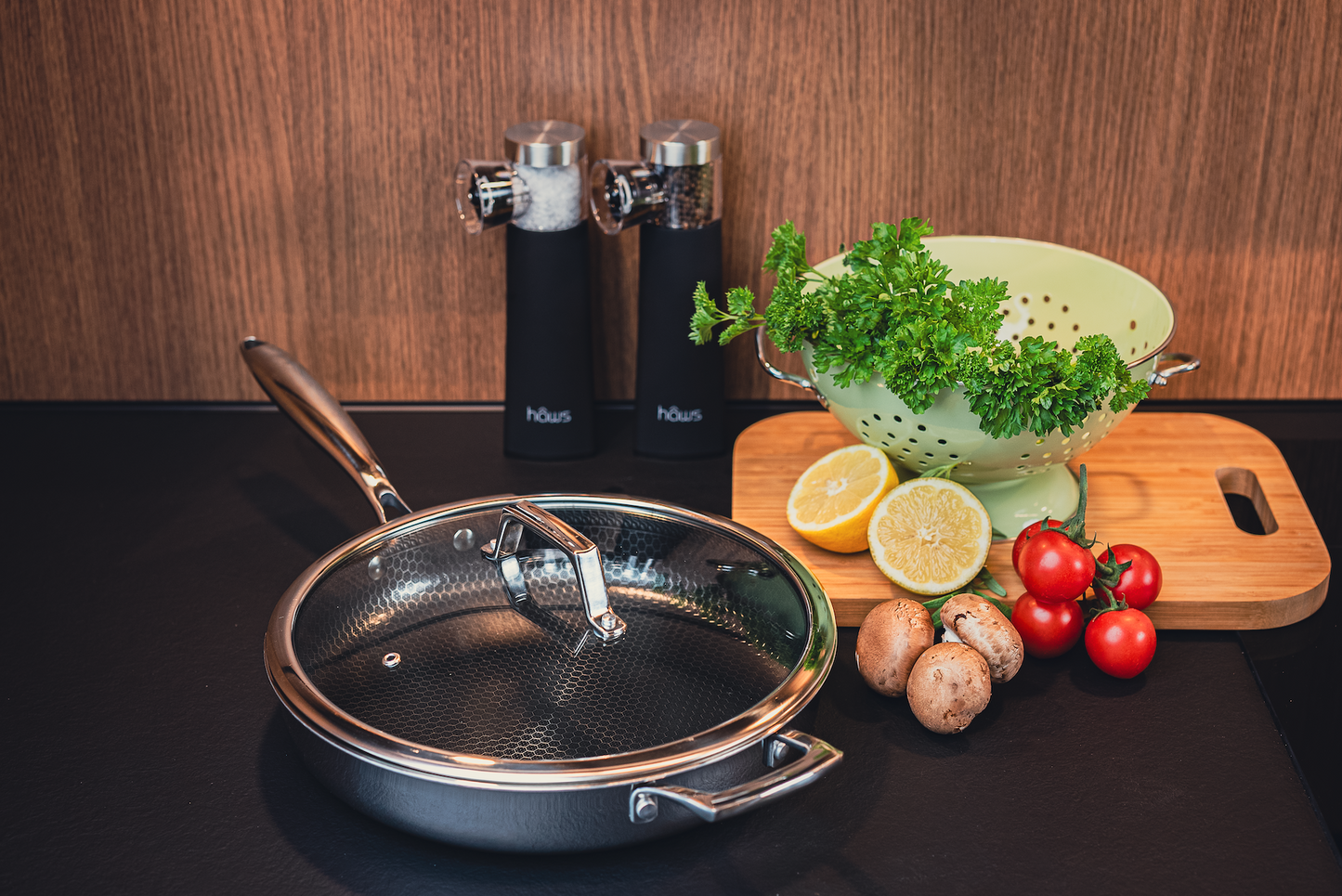 Hâws Santo Sautépfanne 28cm mit Deckel Hexagon Antihaftbeschichtung