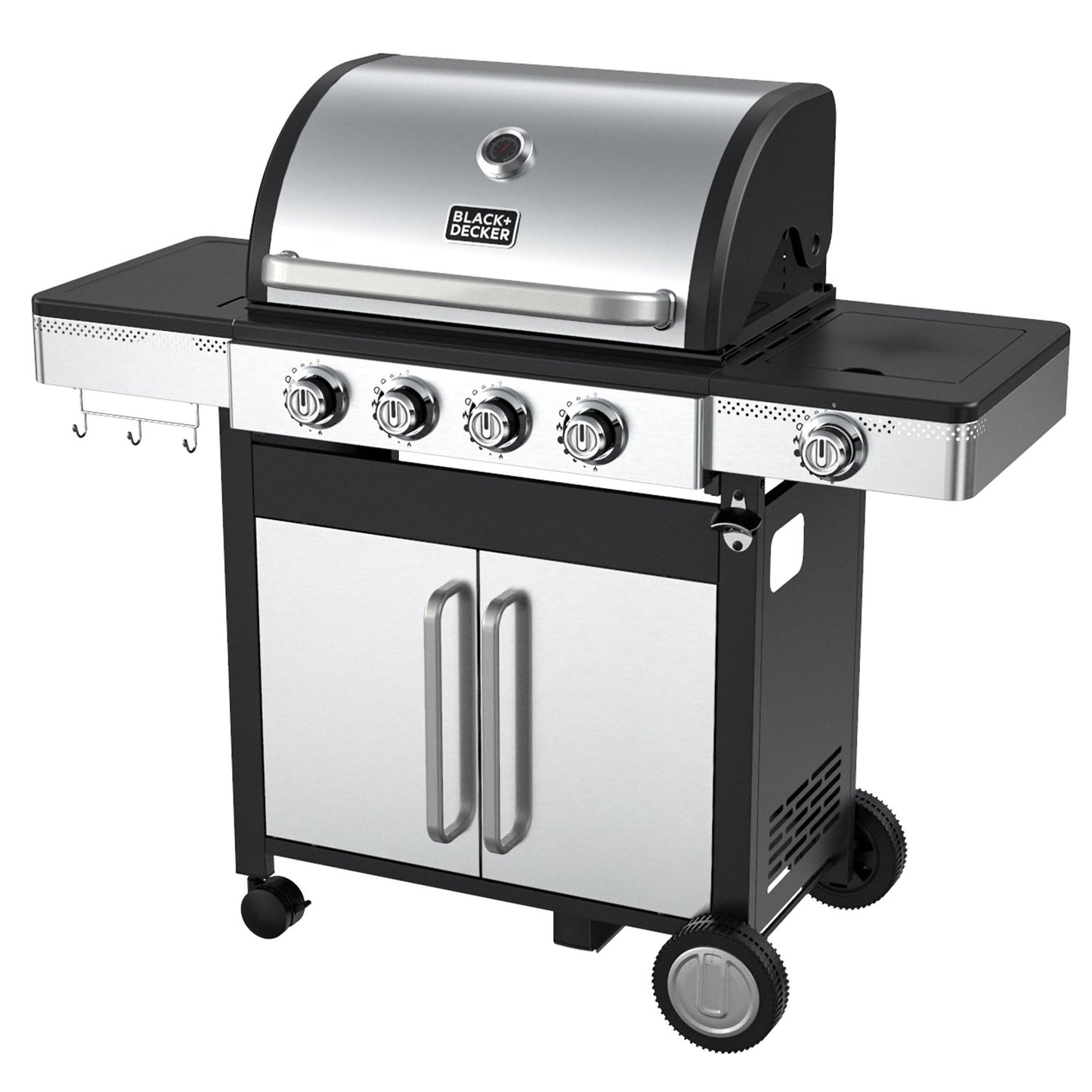 Edelstahl BBQ Gasgrill mit 4 Brennern + 1 Seitenbrenner