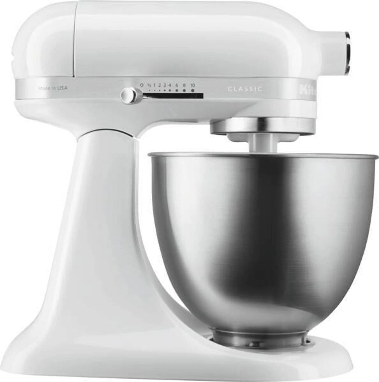 KitchenAid 5KSM3310XEWH CLASSIC Küchenmaschine Metall-Gehäuse 250 Watt Edelstahl-Rührschüssel 3,3 l Flachrührer Knethaken Schneebesen - Weiss