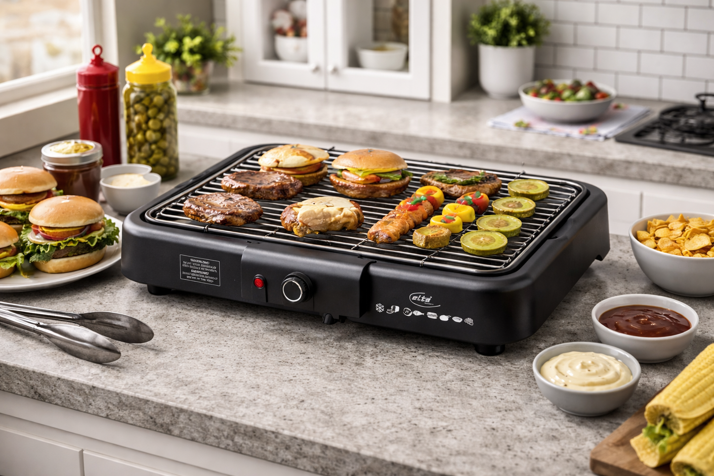 Elta elektrischer Stand-Grill 2000W – Tischgrill für Innen & Außen