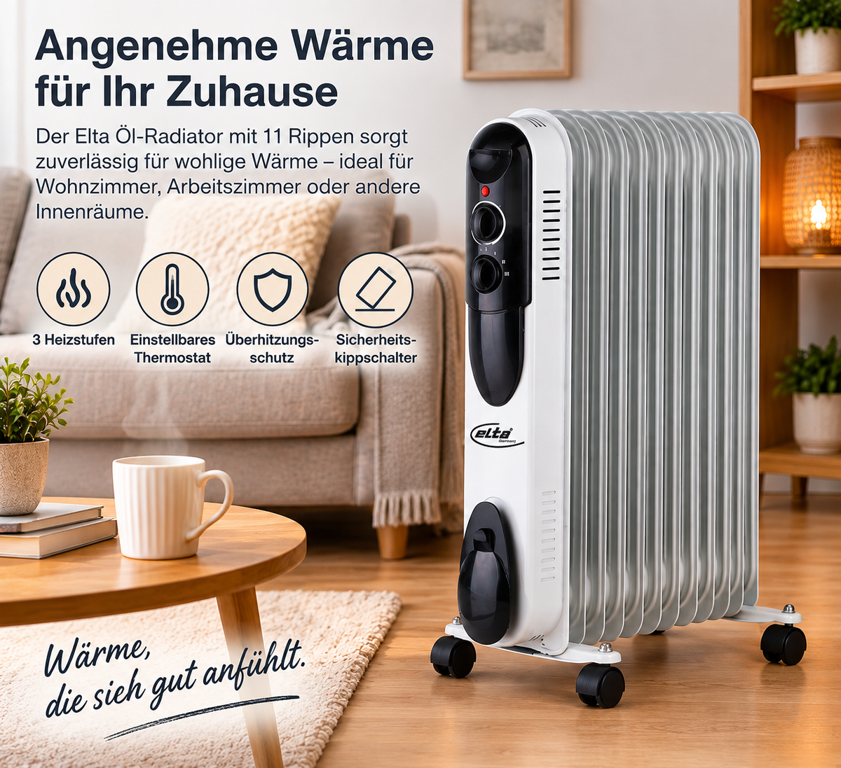 Elta Öl-Radiator mit 11 Rippen und bis zu 2.000 W Heizleistung