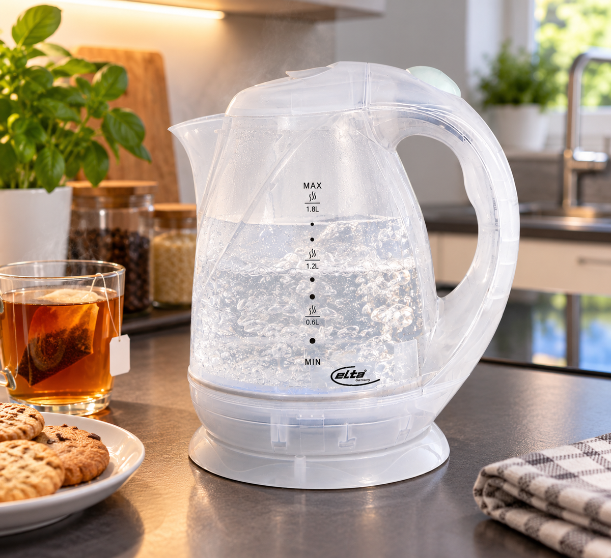 Elta Wasserkocher Camping&Freizeit transparent, 1,8L,  500 W