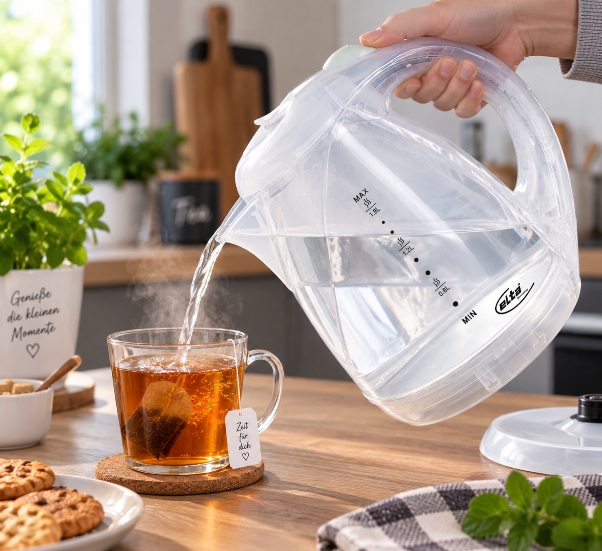 Elta Wasserkocher Camping&Freizeit transparent, 1,8L,  500 W
