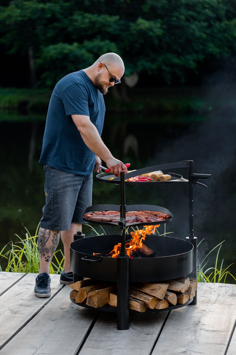 Multifunktionale Feuerschale „MONTANA X“ 80 cm Mit Grillrost 60 cm