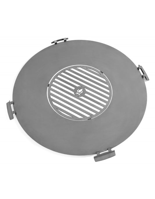 Rostfreie Grillplatte für Feuerschale 102 cm mit vier Griffen + Rost 50 cm