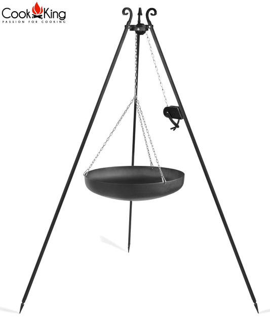 Wok Am Dreibein, 180 Cm Höhe, Rohstahl, 60 Cm Durchmesser Kurbel