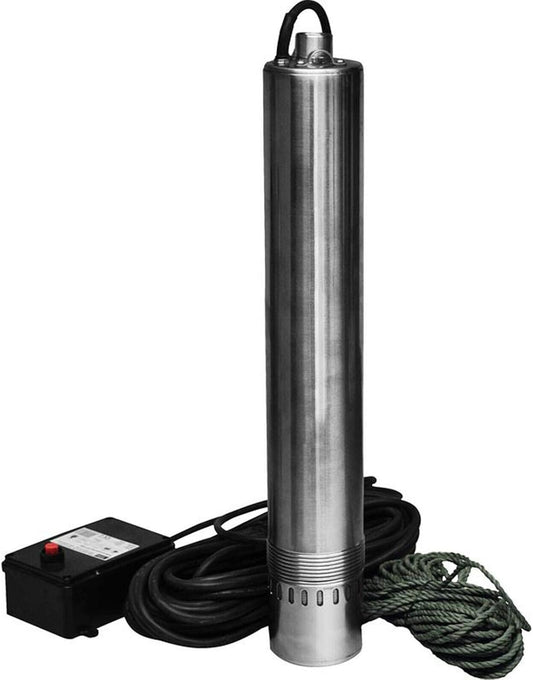 Güde Tiefbrunnenpumpe GTT 900 (900 W, Fördervolumen: 4500 l/h, max. Förderhöhe: 55 m, max. Eintauchtiefe: 15 m, 9 glasfaserverst. Laufräder, Pumpen-Ø 100 mm, Edelstahlwelle & -mantel, 20m Nylon Seil)