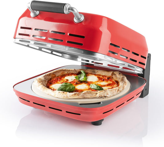 GOURMETmaxx Elektrischer Pizza-Ofen inkl. Pizzastein | Pizza-Maker mit 1800 Watt & Timerfunktion | 30 cm Durchmesser auch ideal für Flammenkuchen, Wraps oder knuspriges Brot| bis 400° C [3-4 min]