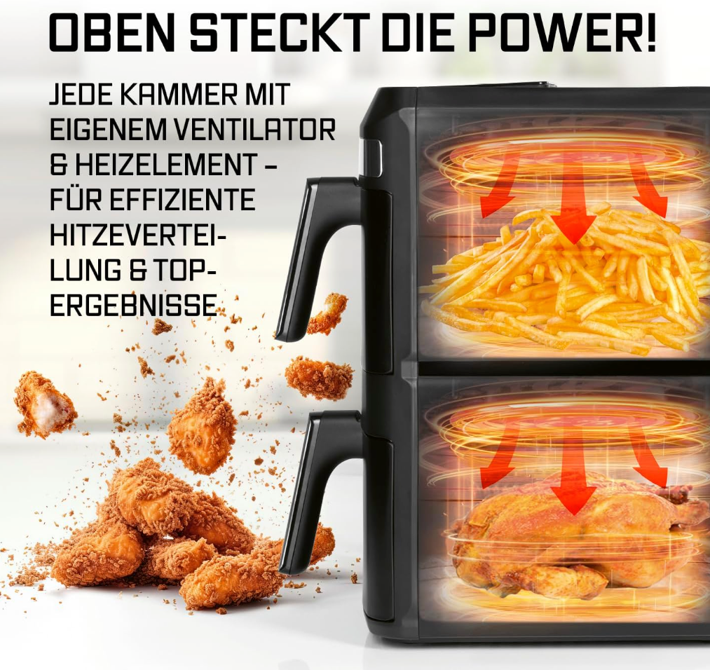 GOURMETmaxx GOURMETmaxx FryUp XL Heißluftfritteuse – 12 L Doppelkammer, 360° Heißluft & Oberhitze
