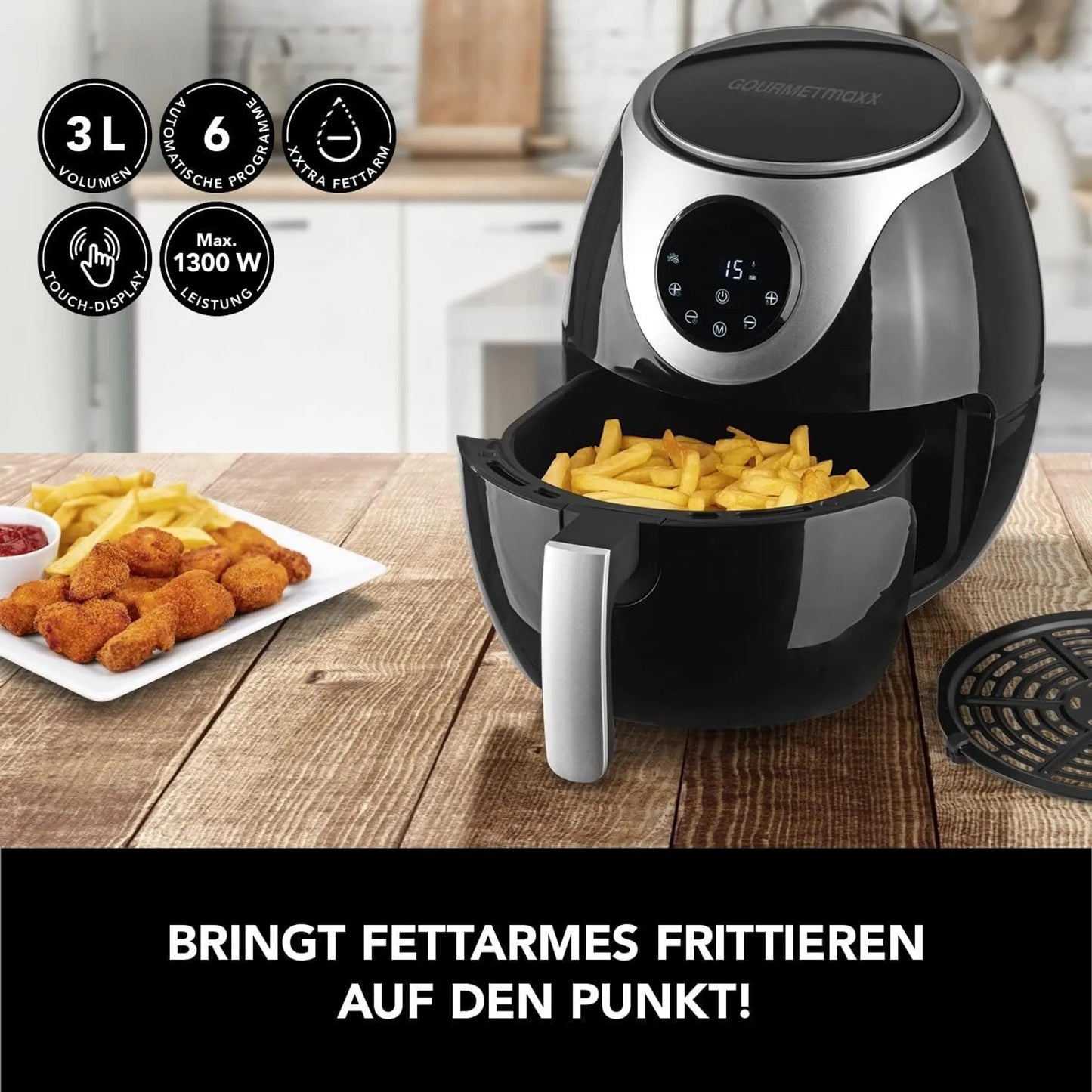 GOURMETmaxx Heißluft-Fritteuse Digital 3l 1300W schwarz