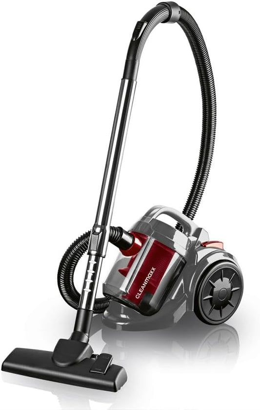 CLEANmaxx Zyklon-Bodenstaubsauger, 800 Watt, schwarz-rot, inkl. Zubehör für vielseitige Reinigung