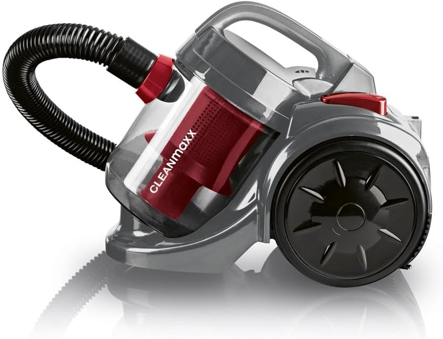 CLEANmaxx Zyklon-Bodenstaubsauger, 800 Watt, schwarz-rot, inkl. Zubehör für vielseitige Reinigung