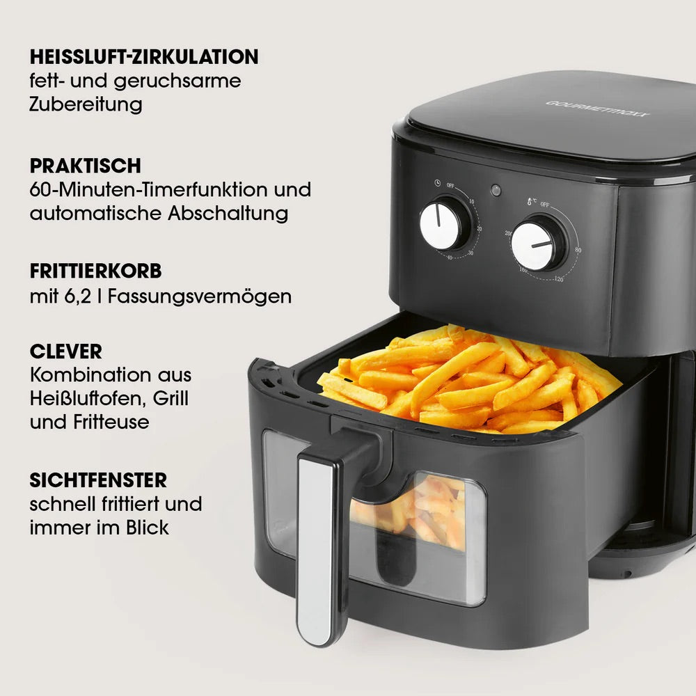 GOURMETmaxx Heißluftfritteuse 6,2 L - 1500 W AirFryer mit Timer, Abschaltautomatik