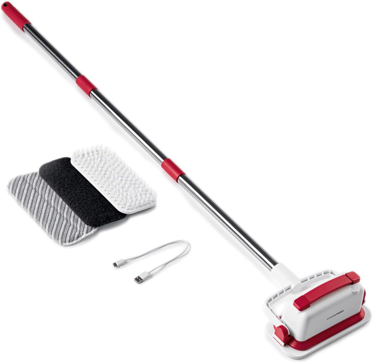 CLEANmaxx Akku-Vibrations-Reiniger für Hartböden, Fliesen & Oberflächen | 2in1 Bodenreiniger & Handbürste | Kabelloses Reinigen für mehr Flexibilität | Mit ausziehbarem Stiel | Inkl. 3 Reinigungspads