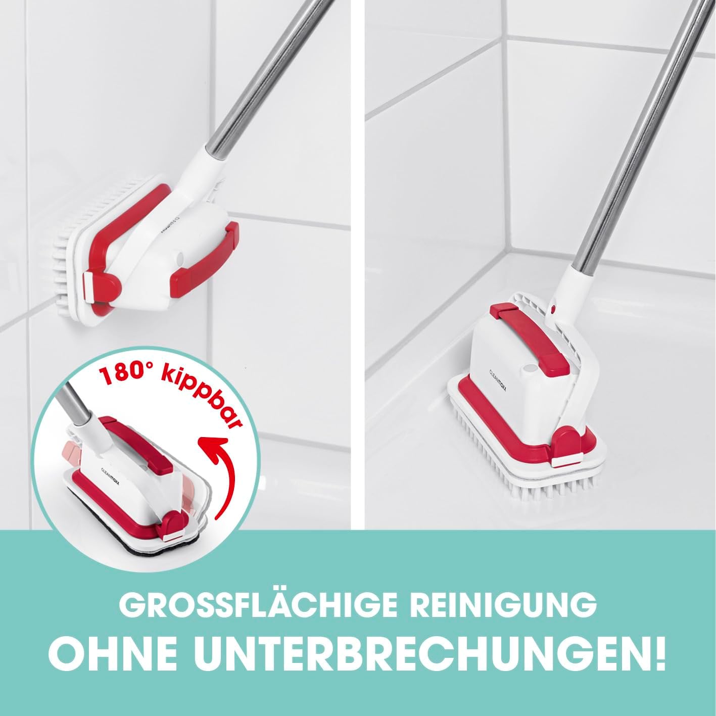 CLEANmaxx Akku-Vibrations-Reiniger für Hartböden, Fliesen & Oberflächen | 2in1 Bodenreiniger & Handbürste | Kabelloses Reinigen für mehr Flexibilität | Mit ausziehbarem Stiel | Inkl. 3 Reinigungspads