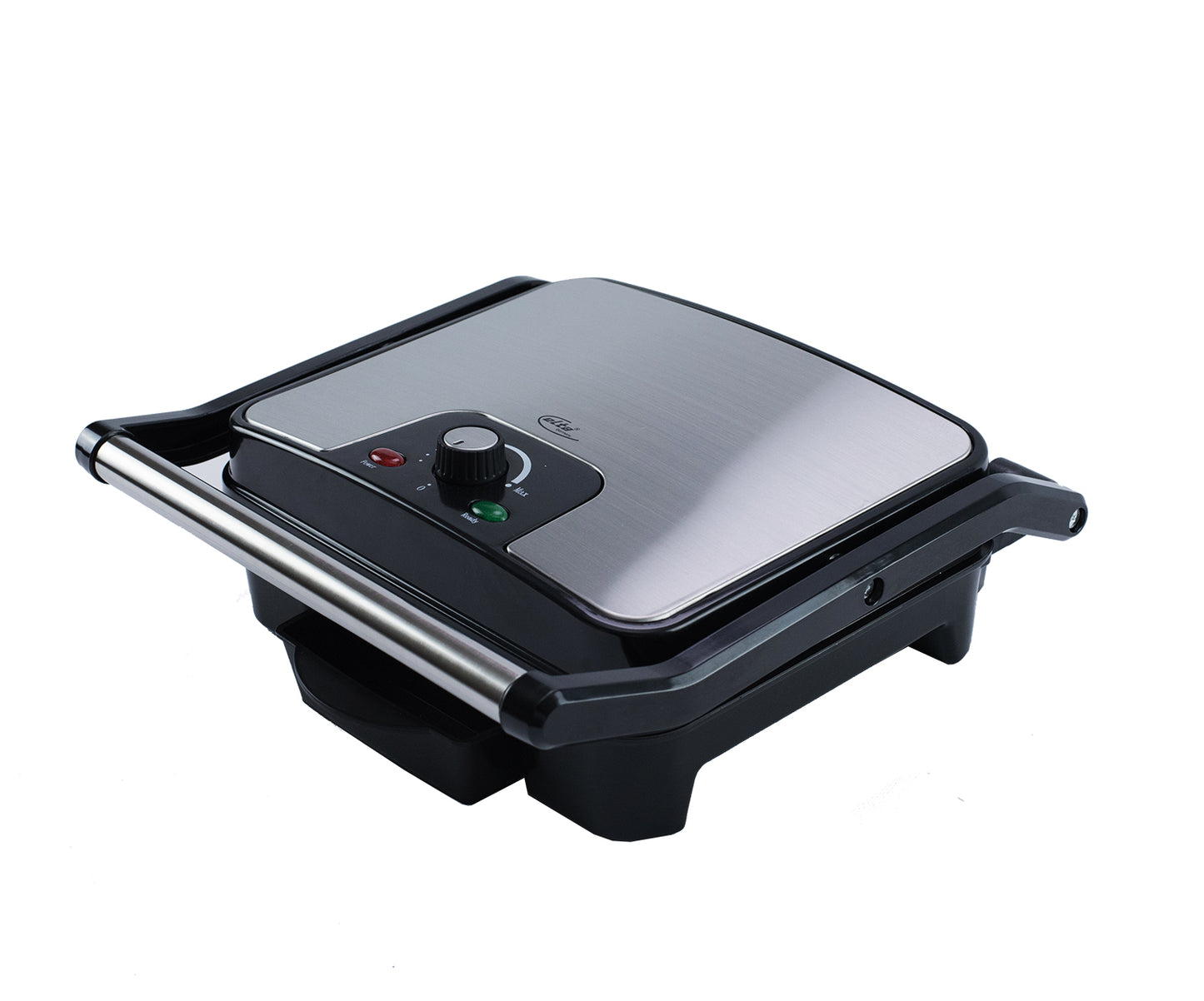 Elta Kontaktgrill Edelstahl 2000W – Panini Grill mit Thermostat, Z-Scharnier, Antihaft Grillplatten 28x23 cm, Fettablauf, Cool-Touch Griff