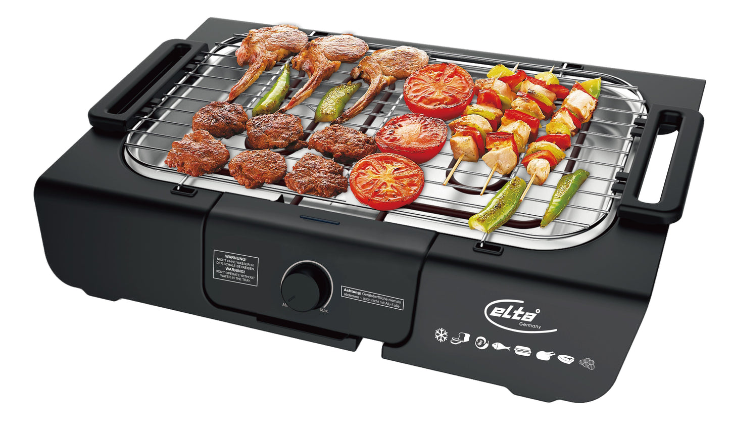 Elta Elektrischer Tischgrill 2000W – Auto-Thermostat, Rostschutzgrill, für Indoor & Outdoor