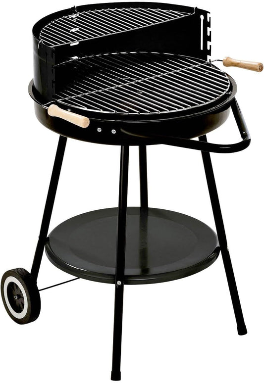 GRILLCHEF Holzkohlegrillwagen Corso | Emaillierte Feuerschale & höhenverstellbarer verchromter Grillrost (ø 48,5 cm) | Mit Rollen für einfachen Transport | inkl. Ablagetisch & Windschutz [Grau]