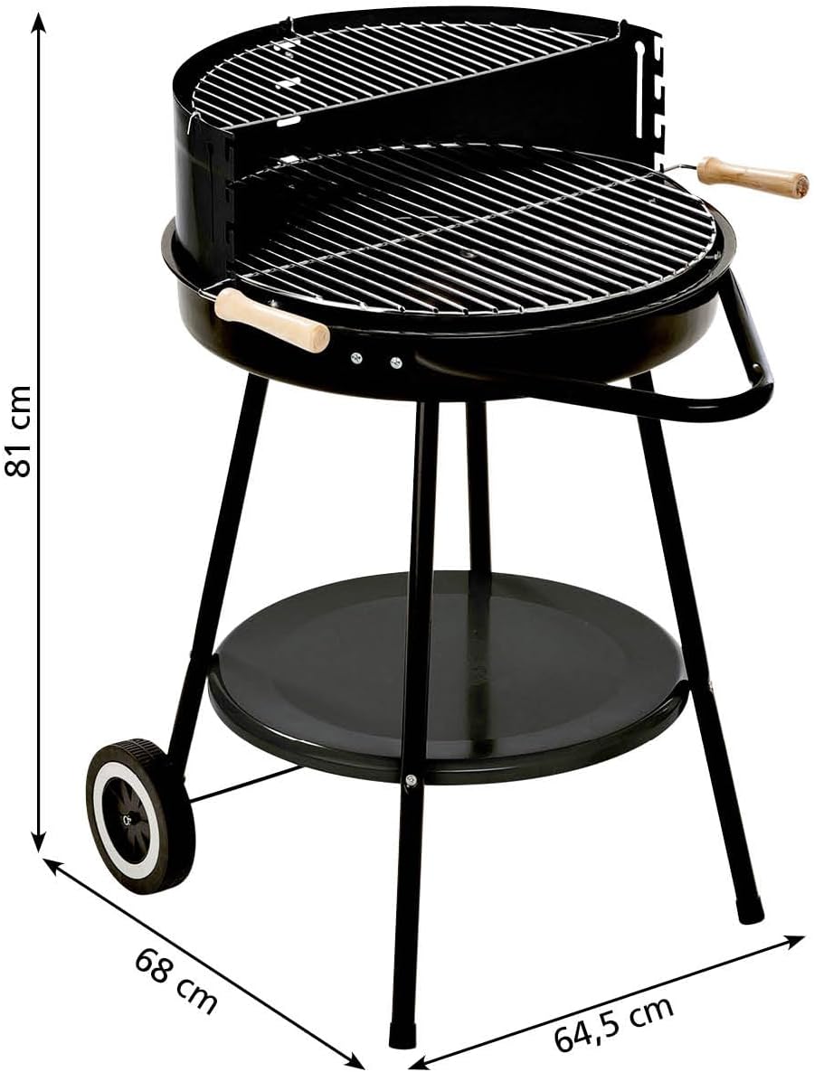 GRILLCHEF Holzkohlegrillwagen Corso | Emaillierte Feuerschale & höhenverstellbarer verchromter Grillrost (ø 48,5 cm) | Mit Rollen für einfachen Transport | inkl. Ablagetisch & Windschutz [Grau]